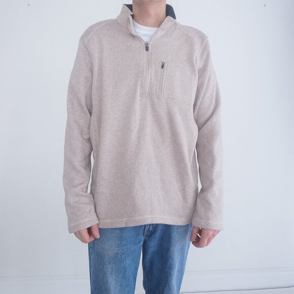Woolrich Beige Quarter Zip Outdoor Preppy Pullover Fine Knit Sweater XL - Picture 1 of 10